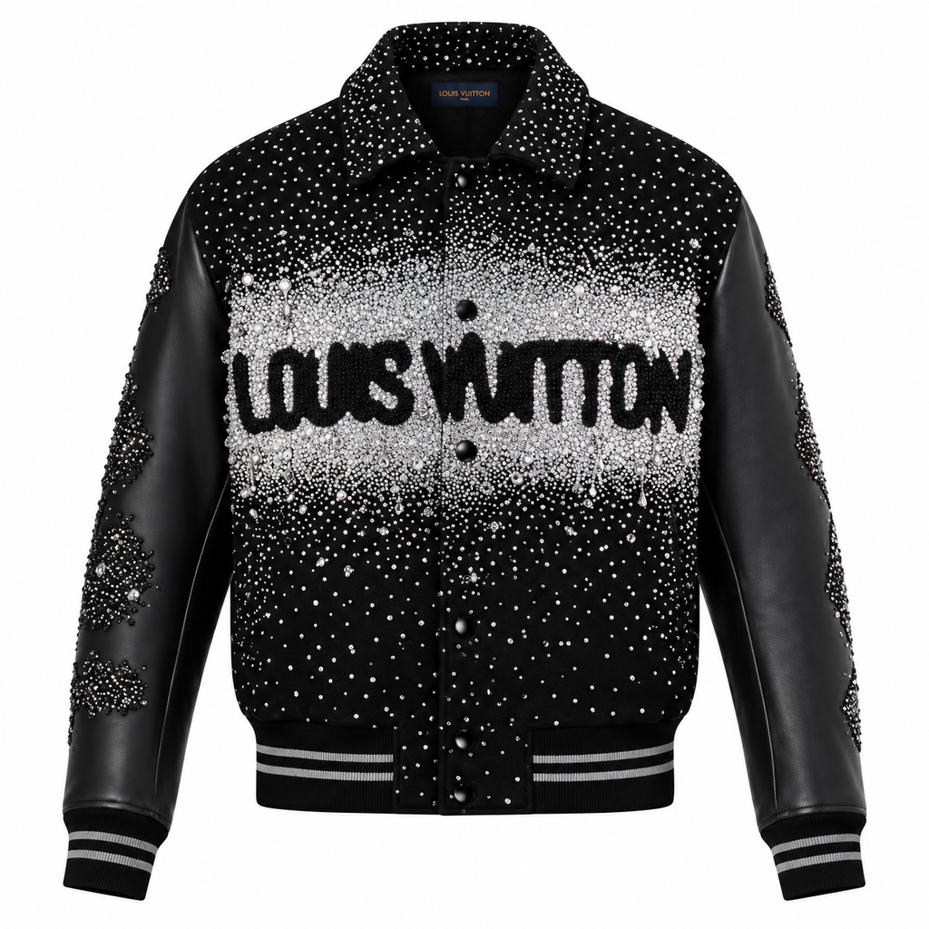 LV Crystal Night Varsity Jacket – Black
