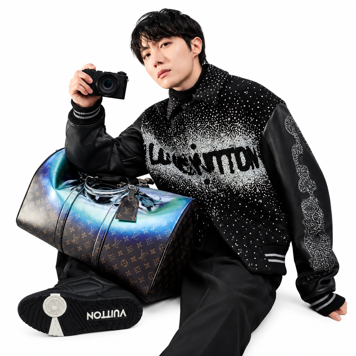 LV Crystal Night Varsity Jacket – Black